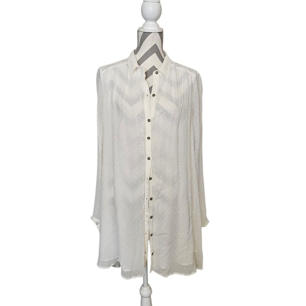 ​Amuse Society Tova Shirt Dress White Swiss‎ Dot NWT size Lg Coastal Boho Indie
